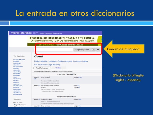 Elementos de un diccionario bilingüe
