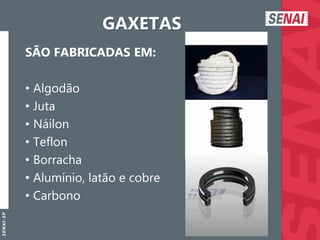 S
E
N
A
I
-
S
P
GAXETAS
SÃO FABRICADAS EM:
• Algodão
• Juta
• Náilon
• Teflon
• Borracha
• Alumínio, latão e cobre
• Carbono
 