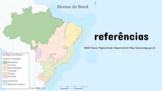 referências
IBGE Educa. Página Inicial. Disponível em https://educa.ibge.gov.br
 