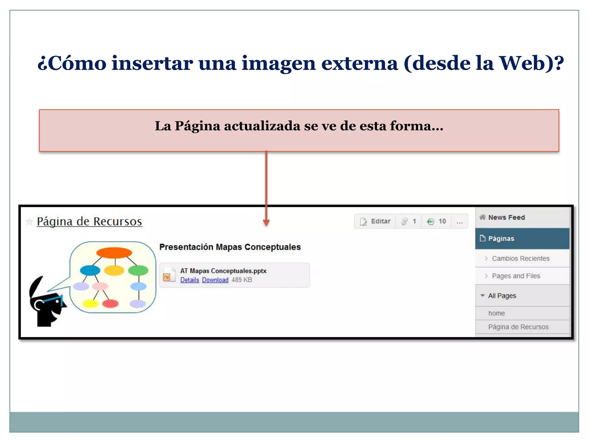 La Página actualizada se ve de esta forma…
¿Cómo insertar una imagen externa (desde la Web)?
 