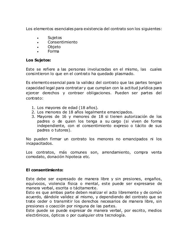 Elementos esenciales y de validez contratos mexico