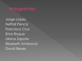 Jorge López
Neftalí Penca
Francisco Cruz
Erick Roque
Liliana Zapote
Elizabeth Ambrocio
David Reyes
 