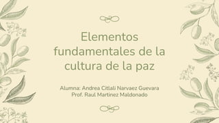Elementos
fundamentales de la
cultura de la paz
Alumna: Andrea Citlali Narvaez Guevara
Prof. Raul Martinez Maldonado
 