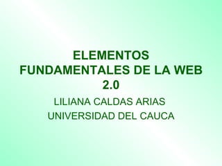 ELEMENTOS FUNDAMENTALES DE LA WEB 2.0 LILIANA CALDAS ARIAS  UNIVERSIDAD DEL CAUCA 