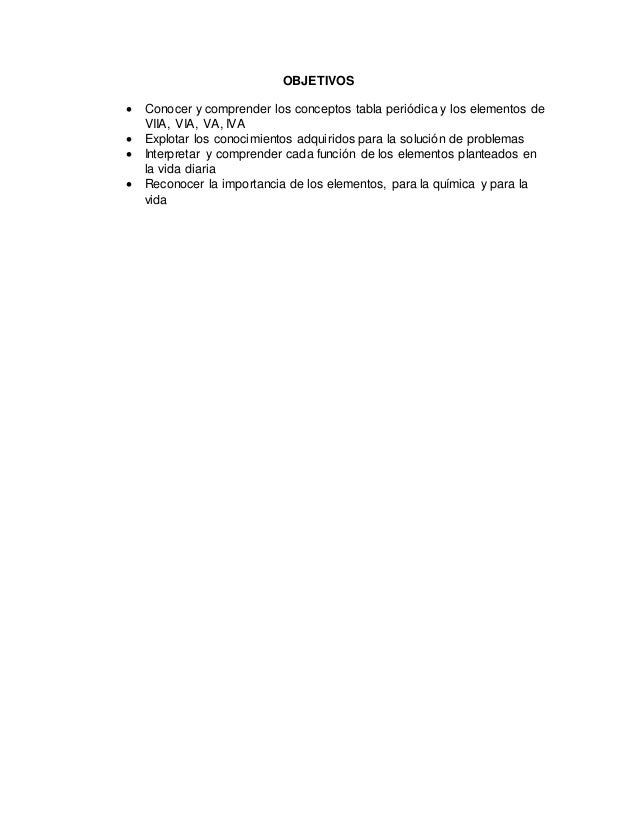 4 objetivos conocer y comprender los conceptos tabla peridica y los elementos de viia - Tabla Periodica Grupo Vii A 4 objetivos conocer y comprender los conceptos tabla peridica y los elementos de viia - Tabla Periodica Grupo Vii A