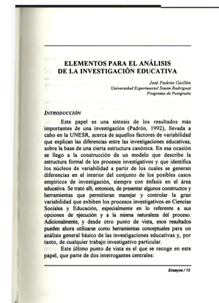 Elementos para el análisis de la investigación educativa de José Padrón