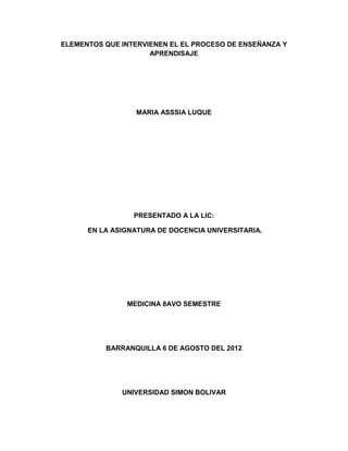 Elementos que intervienen el el proceso de enseñanza y aprendisaje | DOCX