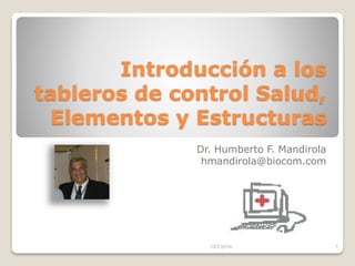 Introducción a los
tableros de control Salud,
Elementos y Estructuras
Dr. Humberto F. Mandirola
hmandirola@biocom.com
14/7/2016 1
 