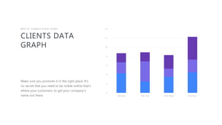 28
0
2
4
6
8
10
12
14
Title One Title Two Title Three Title Four
Make sure you promote it in the right place. It’s
no secret that you need to be visible online that’s
where your customers, to get your company’s
name out there.
CLIENTS DATA
GRAPH
W R I T E S O M E T H I N G H E R E
 