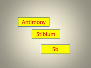 Antimony
Stibium
Sb
