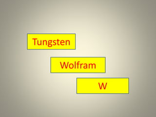 Tungsten
Wolfram
W