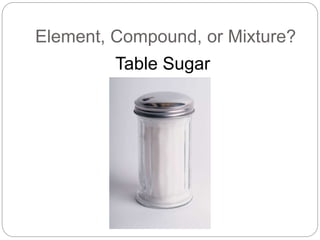 Element, Compound, or Mixture?
Table Sugar
 