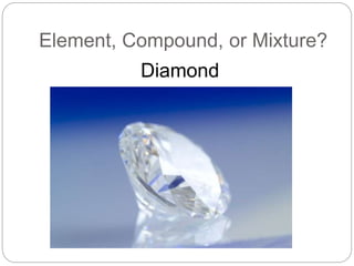 Element, Compound, or Mixture?
Diamond
 