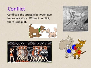 Conflict
Conflict is the struggle between two
forces in a story. Without conflict,
there is no plot.
 
