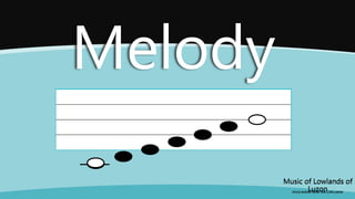 Music of Lowlands of
Luzon
(FOLK SONGS FROM THE LOWLANDS)
Melody
Music of Lowlands of
Luzon
(FOLK SONGS FROM THE LOWLANDS)
Melody
 