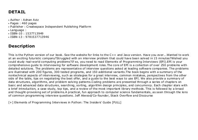 elements of programming interviews book reference elements of programming interviews book reference