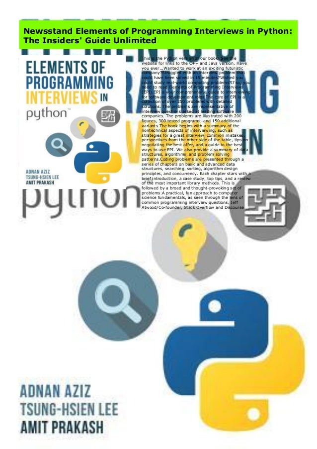 Newsstand Elements of Programming Interviews in Python: The Insiders ...