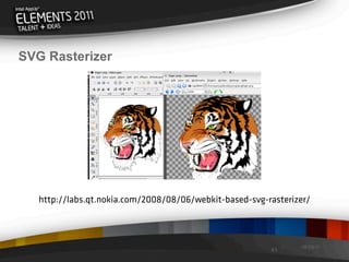SVG Rasterizer




   http://labs.qt.nokia.com/2008/08/06/webkit-based-svg-rasterizer/



                                ...