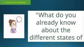 I. Activating Prior Knowledge
"What do you
already know
about the
different states of
 