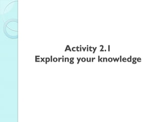 Activity 2.1 Exploring your knowledge  
