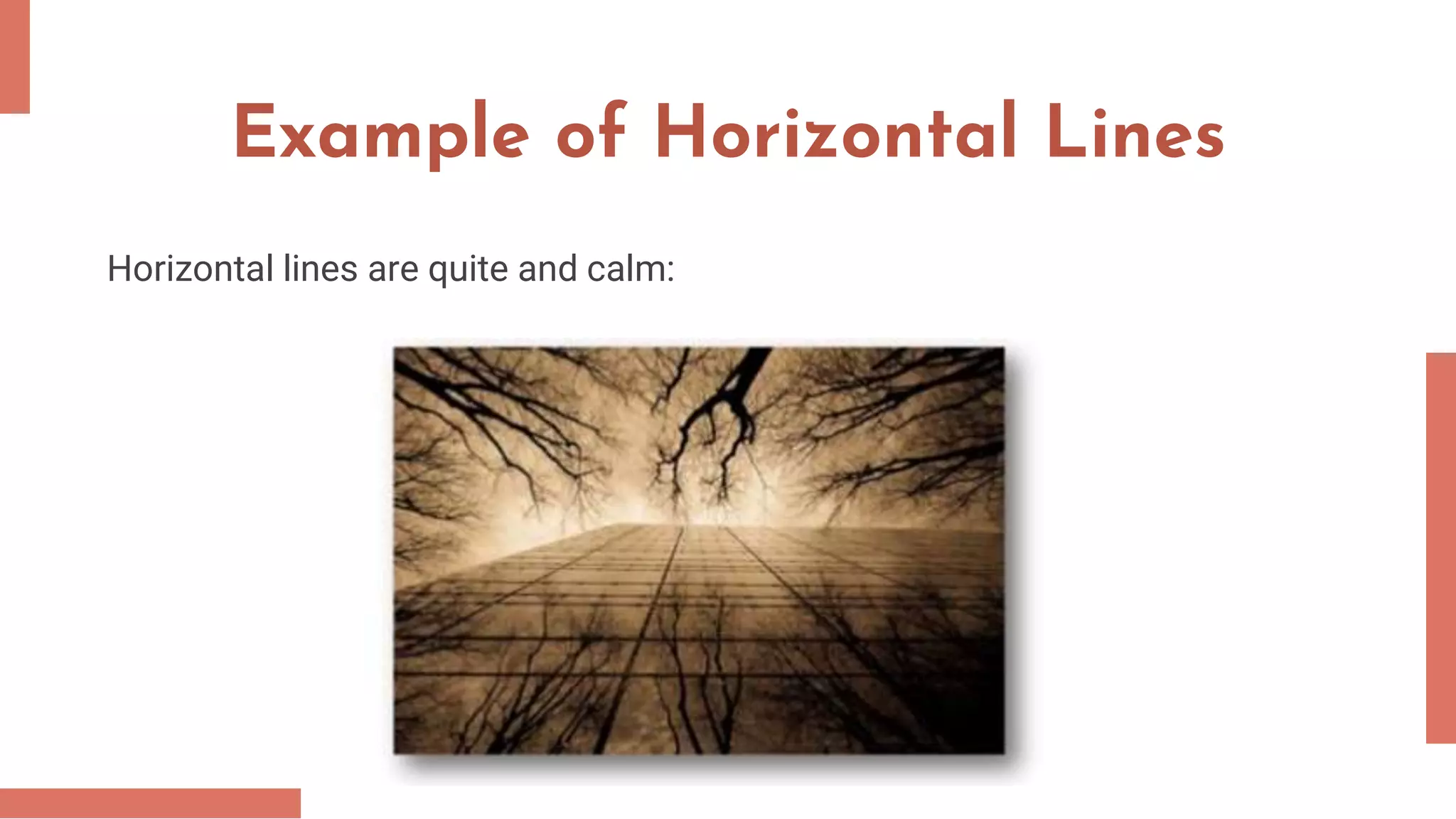 Example of Horizontal Lines
Horizontal lines are quite and calm:
 