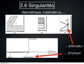 2.6 Singularités
Géométrique, matérielle ou....
.. artiﬁcielle !
... physique
samedi 25 mai 13
 