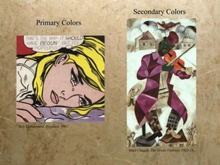Primary Colors Secondary Colors Roy Lichtenstein.  Hopeless . 1963. Marc Chagall.  The Green Violinist . 1923-24. 