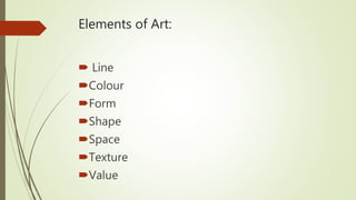 Types of lines
 Lines are used to outline (diagrammatic or contour lines), create shading and
show form (structural lines...
