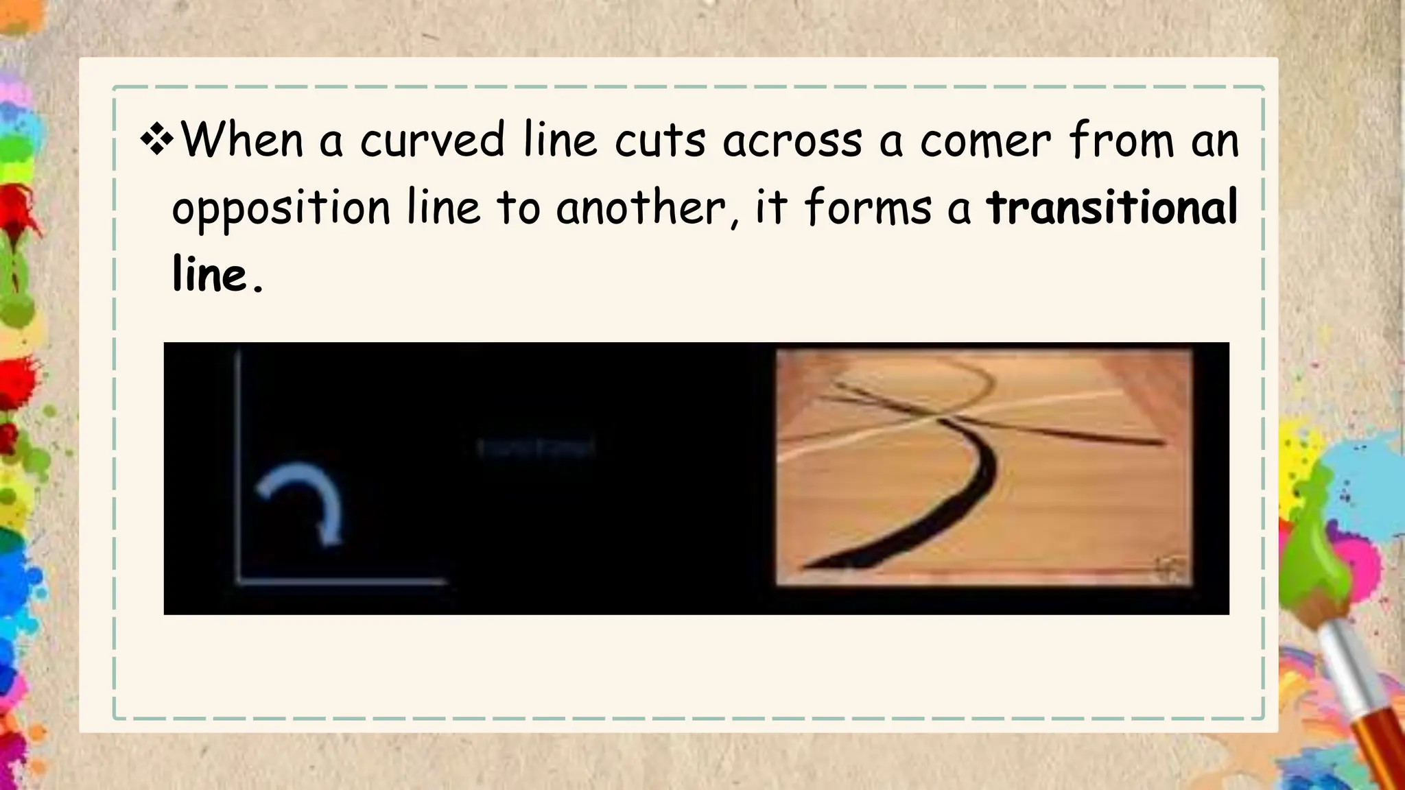 When a curved line cuts across a comer from an
opposition line to another, it forms a transitional
line.
 