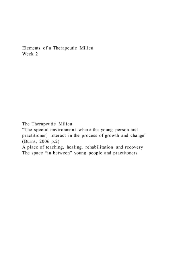 Elements of a Therapeutic Milieu Week 2 PDF