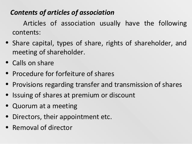explain articles of association