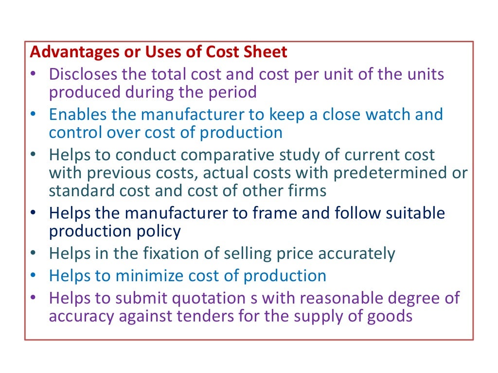 Elements of cost and cost sheet