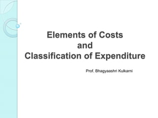 Elements of Costs
and
Classification of Expenditure
Prof. Bhagyaashri Kulkarni
 