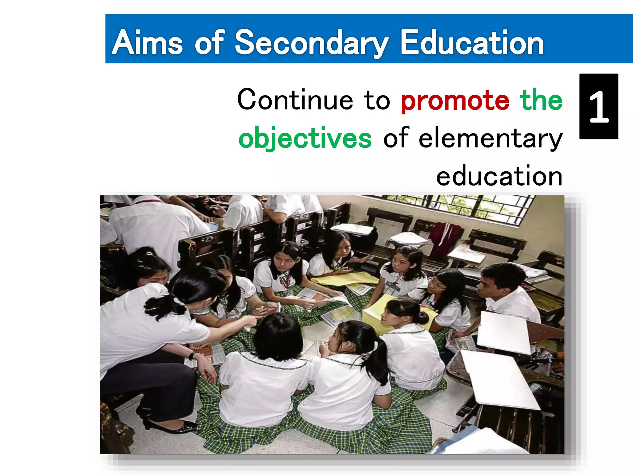 Continue to promote the
objectives of elementary
education
 