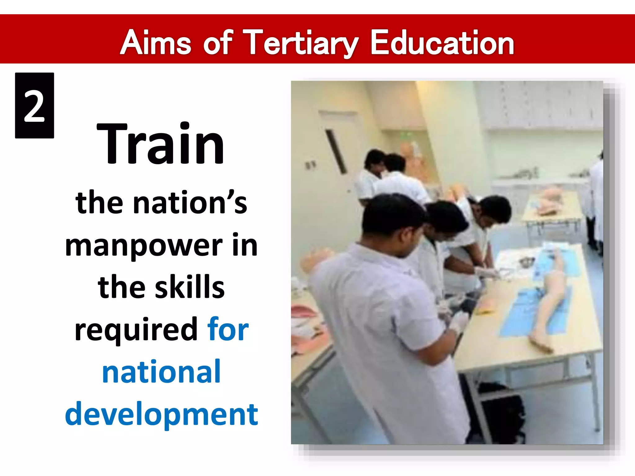 Train
the nation’s
manpower in
the skills
required for
national
development
 