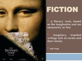 Fictive Example ELEMENTS OF FICTION AND TYPES OF FICTION | PPTX