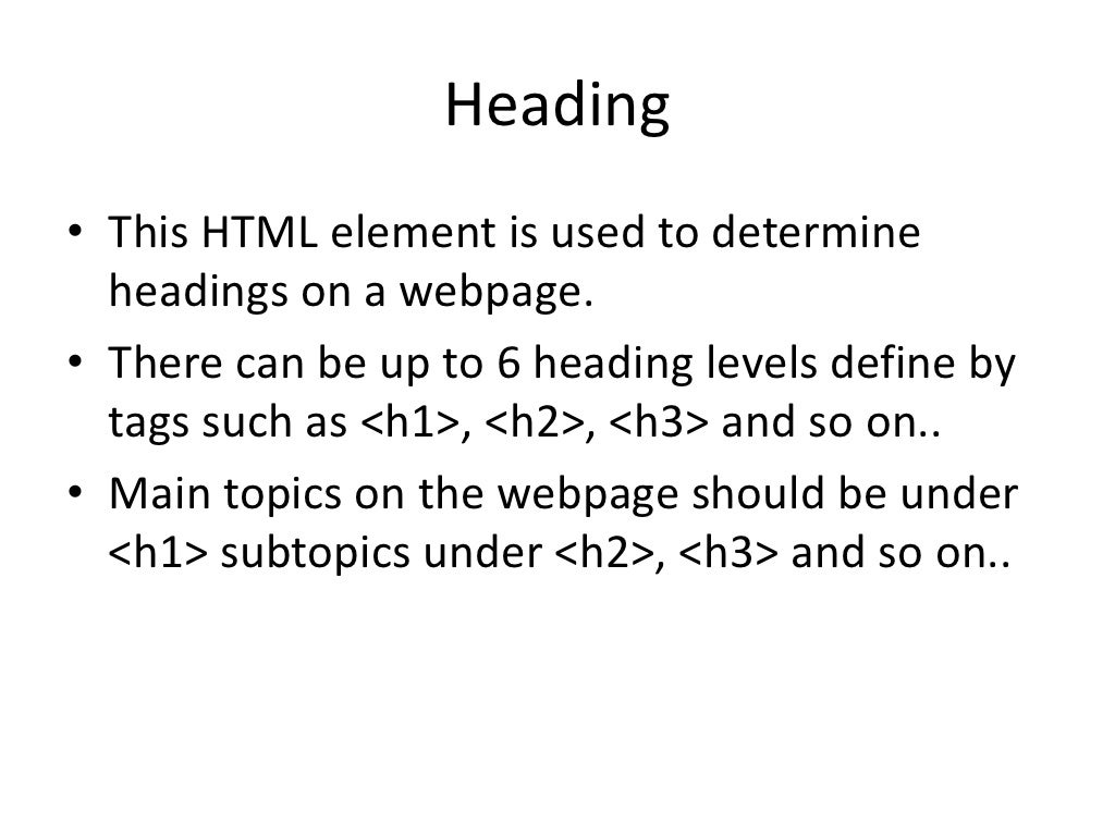 Elements of html powerpoint