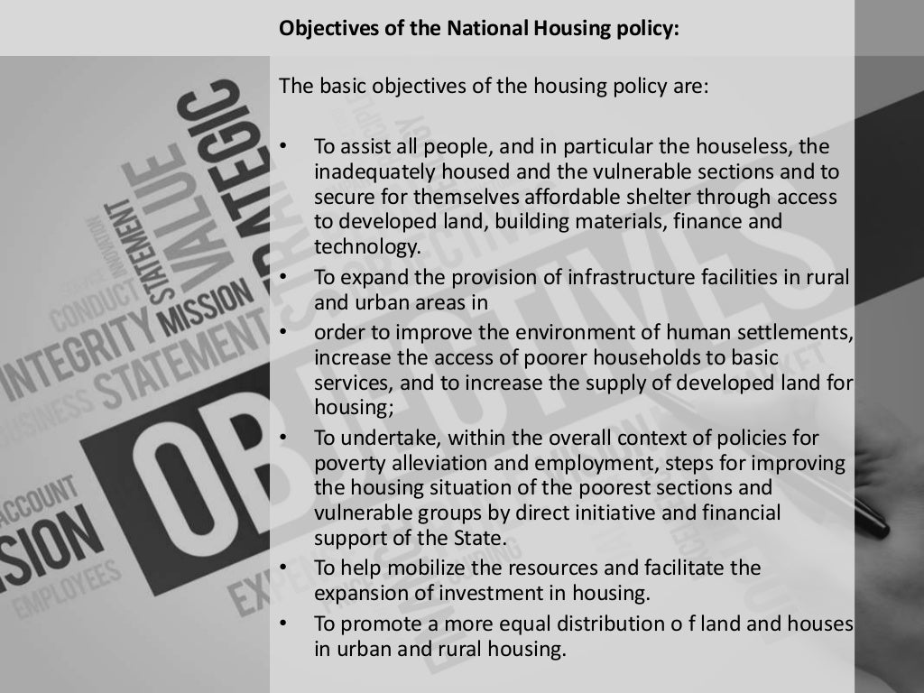 Elements of national housing policy