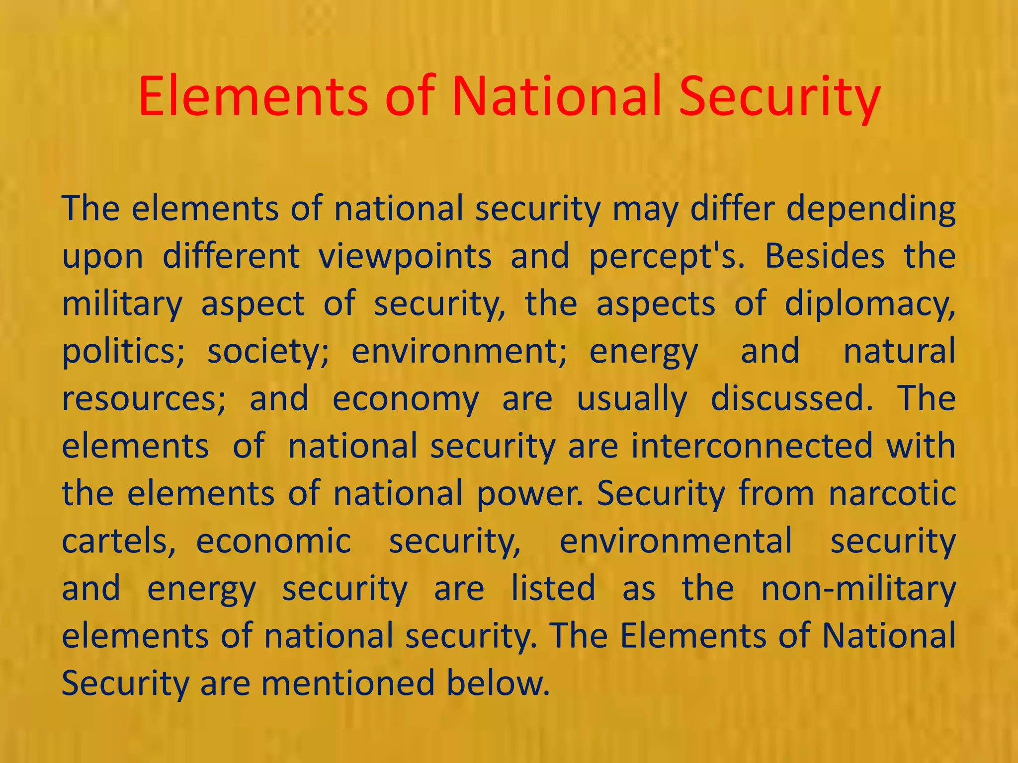 Elements of national security by Abid Hussain PPT
