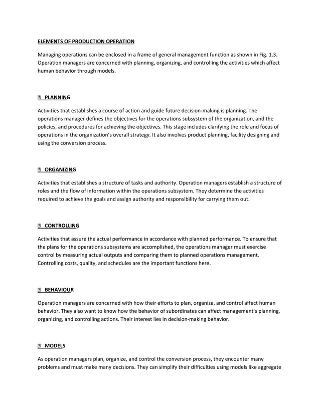 Elements of operations management