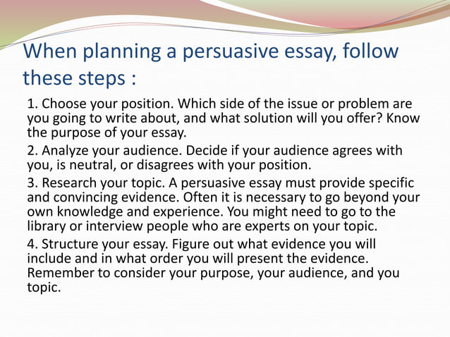 Elements of persuasive or argument writing