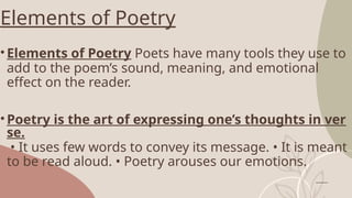 Elements of Poem PPT for Grade 7 Topic week 1 | PPTX