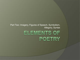 Elements of Poetry Part Two: Imagery, Figures of Speech, Symbolism, Allegory, Syntax  
