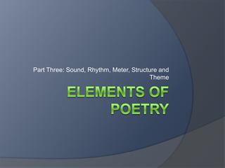 Elements of Poetry Part Three: Sound, Rhythm, Meter, Structure and Theme 