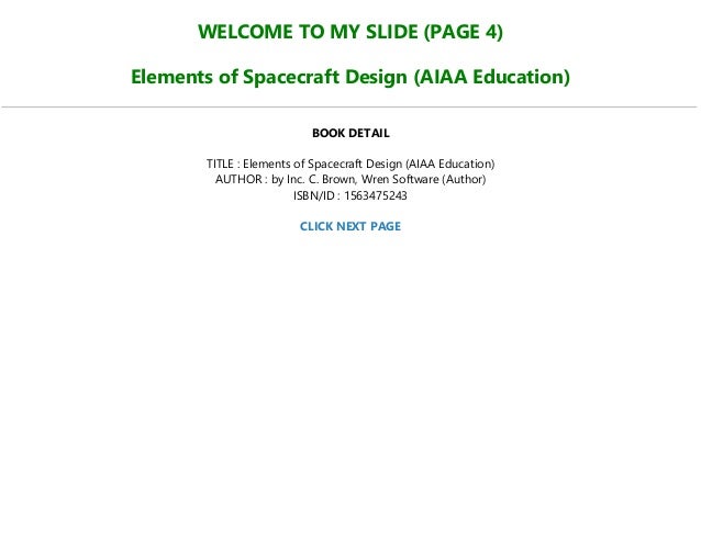 D O W N L O A D E Book Elements Of Spacecraft Design Aiaa Education