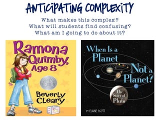 Anticipating Complexity
What makes this complex?
What will students find confusing?
What am I going to do about it?
 
