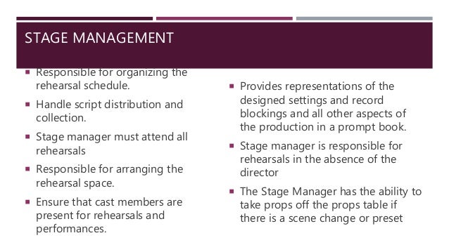 Elements of theatre - Stage manager, stage crew and house management | PPTX
