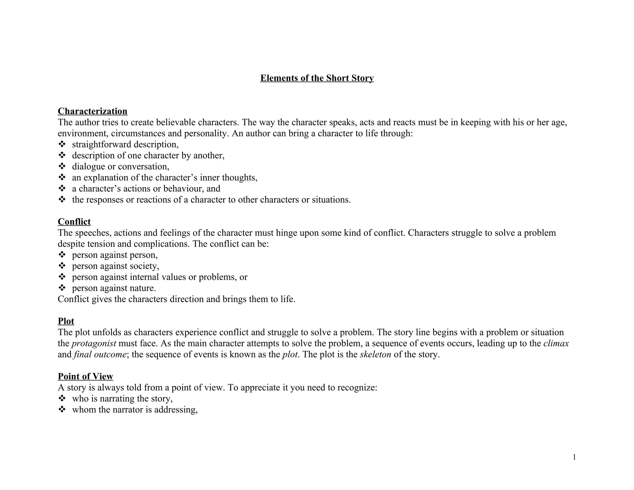 Elements of the short story | DOC