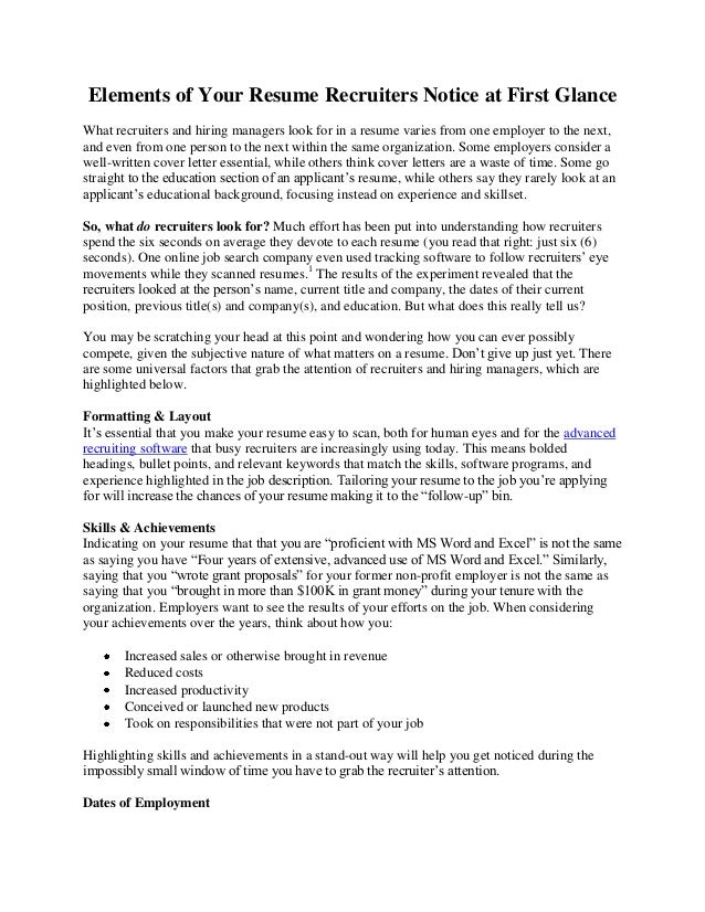 elements of your resume recruiters notice at first glance what recruiters and hiring managers look for - Elements Of A Resume elements of your resume recruiters notice at first glance what recruiters and hiring managers look for - Elements Of A Resume