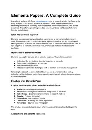 Comprehensive Guide to Elements Papers in Scientific Research and ...